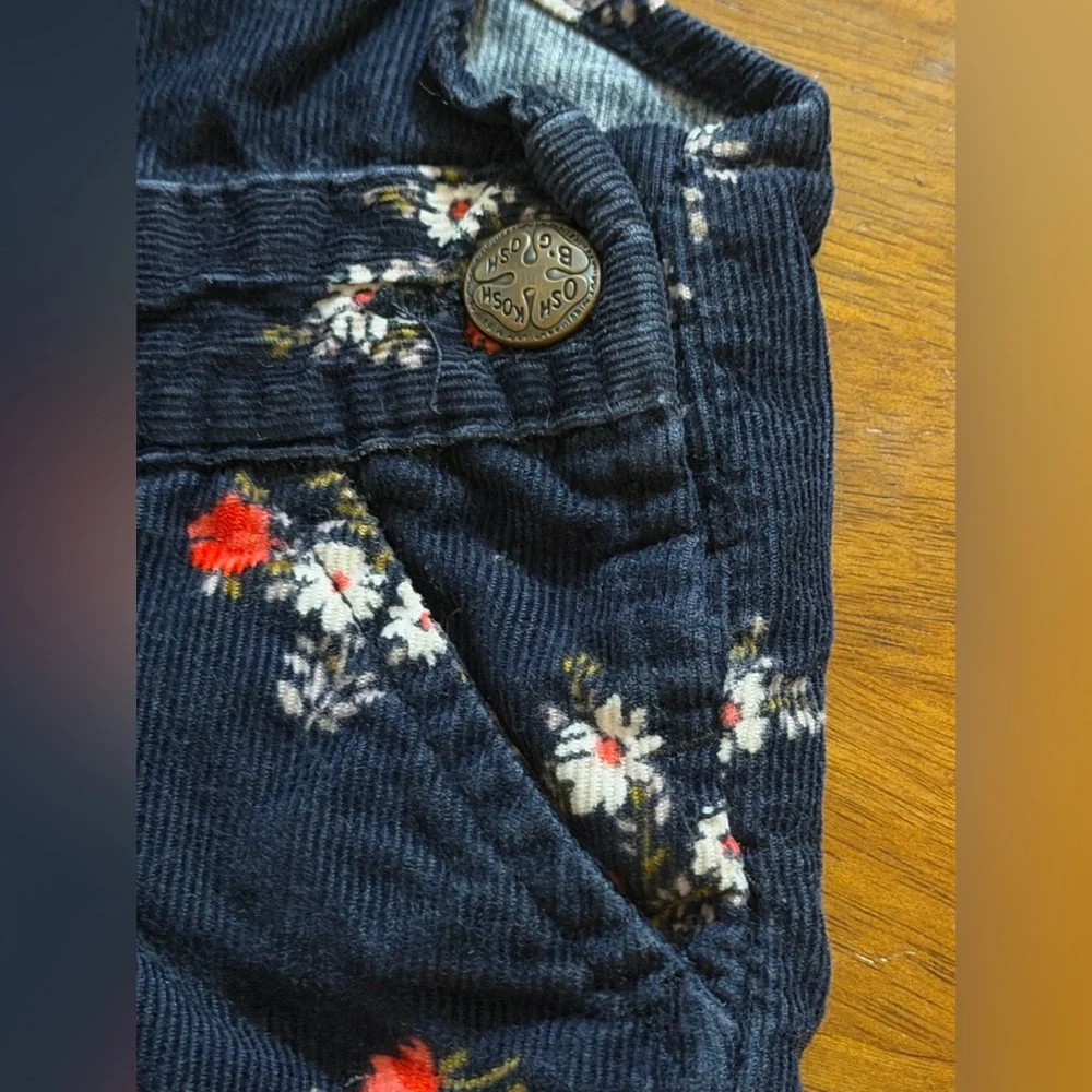 OshKosh B'gosh Navy corduroy Floral Kids Overalls vintage size 9 month